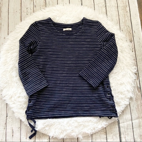 MADEWELL Striped blue white Lace up side boxy blue white top size XXS - Picture 3 of 8